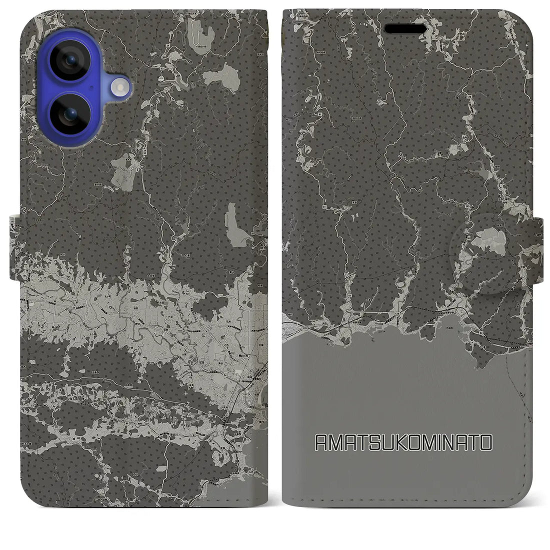 【天津小湊(千葉県)】地図柄iPhoneケース(手帳タイプ)モノトーン・iPhone 16 Pro Max 用