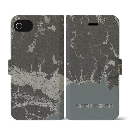 【天津小湊（千葉県）】地図柄iPhoneケース（手帳タイプ）モノトーン・iPhone SE（第3 / 第2世代） / 8 / 7 / 6s / 6 用