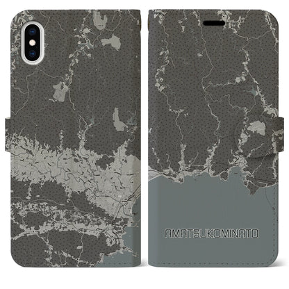 【天津小湊（千葉県）】地図柄iPhoneケース（手帳タイプ）モノトーン・iPhone XS Max 用