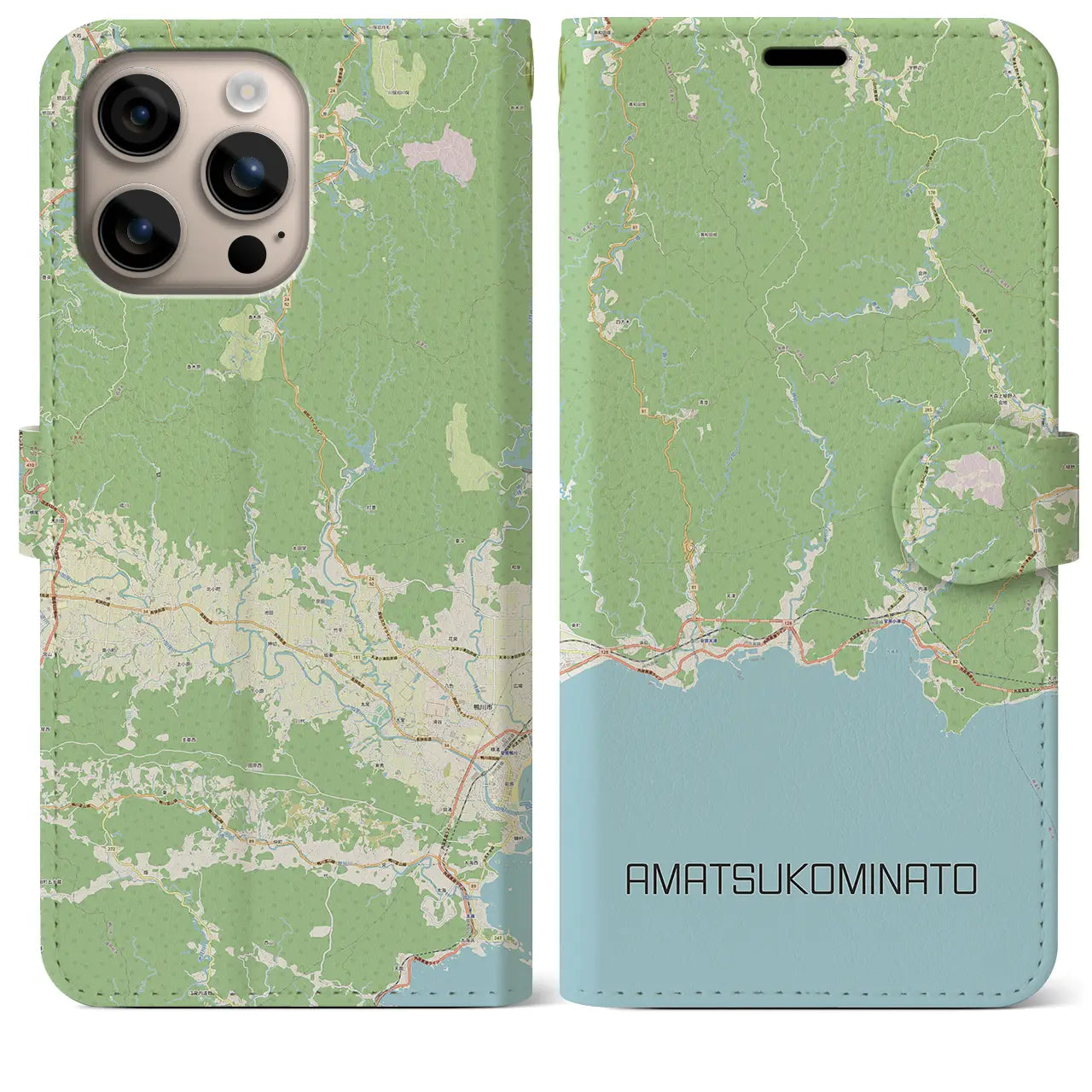 【天津小湊（千葉県）】地図柄iPhoneケース（手帳タイプ）ナチュラル・iPhone 16 Plus 用