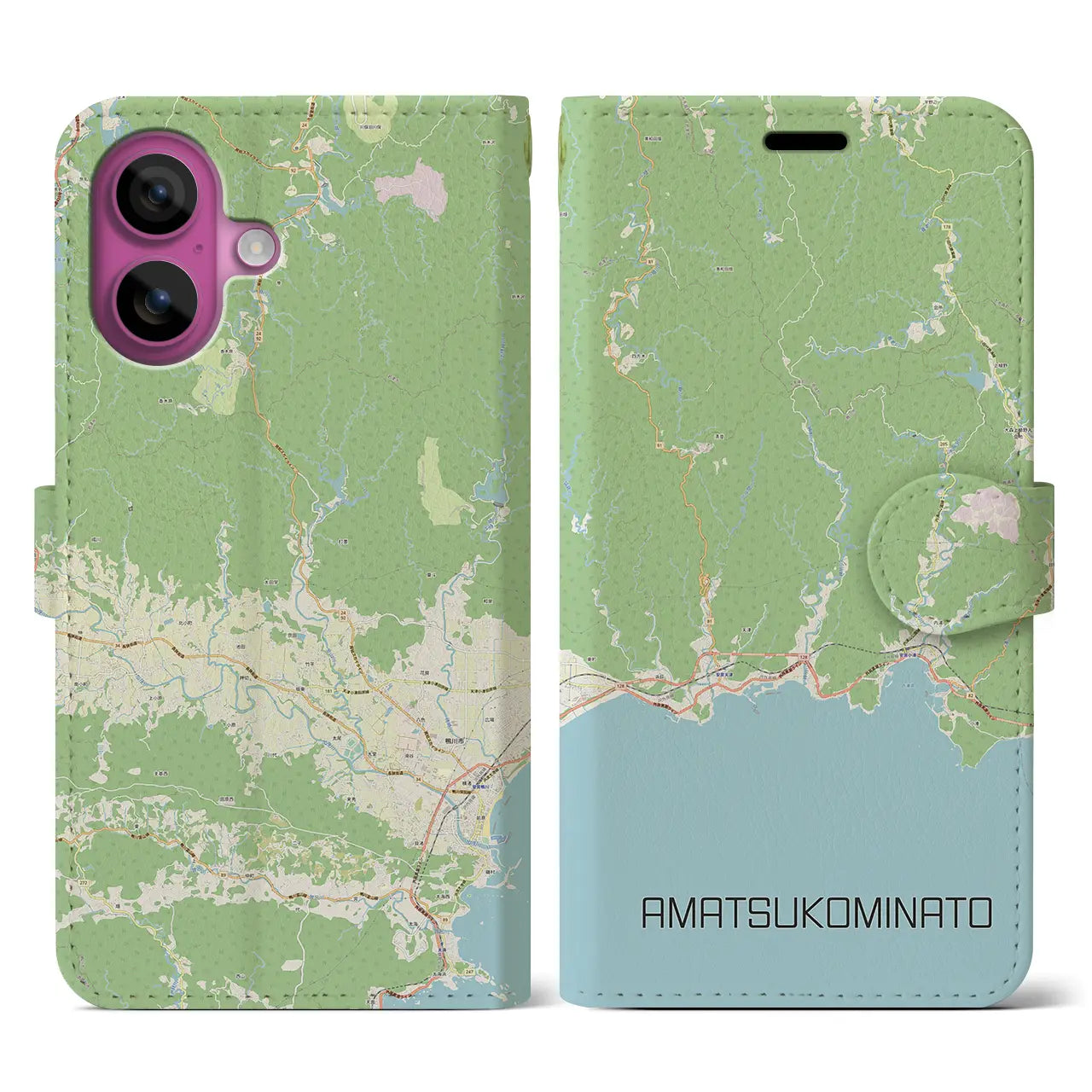 【天津小湊（千葉県）】地図柄iPhoneケース（手帳タイプ）ナチュラル・iPhone 16 Pro 用