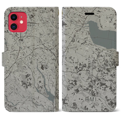 【阿見（茨城県）】地図柄iPhoneケース（手帳タイプ）モノトーン・iPhone 11 用