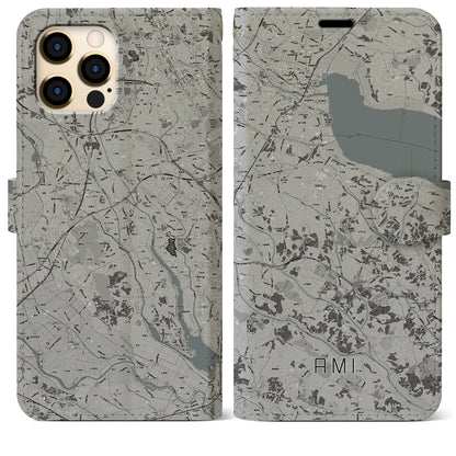 【阿見（茨城県）】地図柄iPhoneケース（手帳タイプ）モノトーン・iPhone 12 Pro Max 用