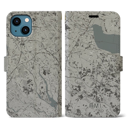 【阿見（茨城県）】地図柄iPhoneケース（手帳タイプ）モノトーン・iPhone 13 用