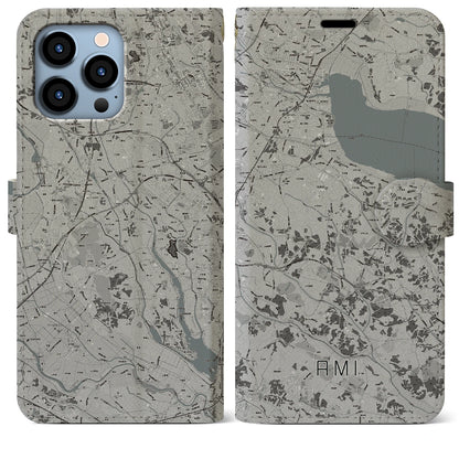 【阿見（茨城県）】地図柄iPhoneケース（手帳タイプ）モノトーン・iPhone 13 Pro Max 用