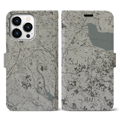 【阿見（茨城県）】地図柄iPhoneケース（手帳タイプ）モノトーン・iPhone 13 Pro 用