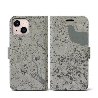 【阿見（茨城県）】地図柄iPhoneケース（手帳タイプ）モノトーン・iPhone 13 mini 用