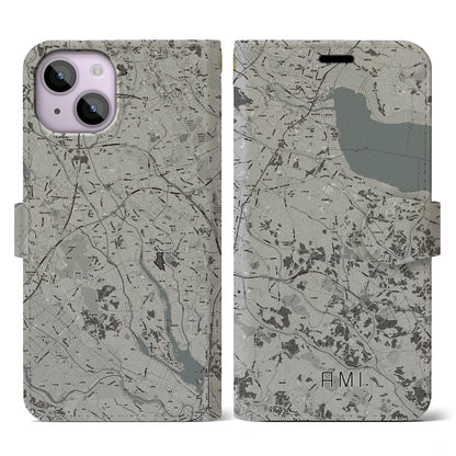 【阿見（茨城県）】地図柄iPhoneケース（手帳タイプ）モノトーン・iPhone 14 用