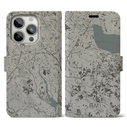 【阿見（茨城県）】地図柄iPhoneケース（手帳タイプ）モノトーン・iPhone 15 Pro 用