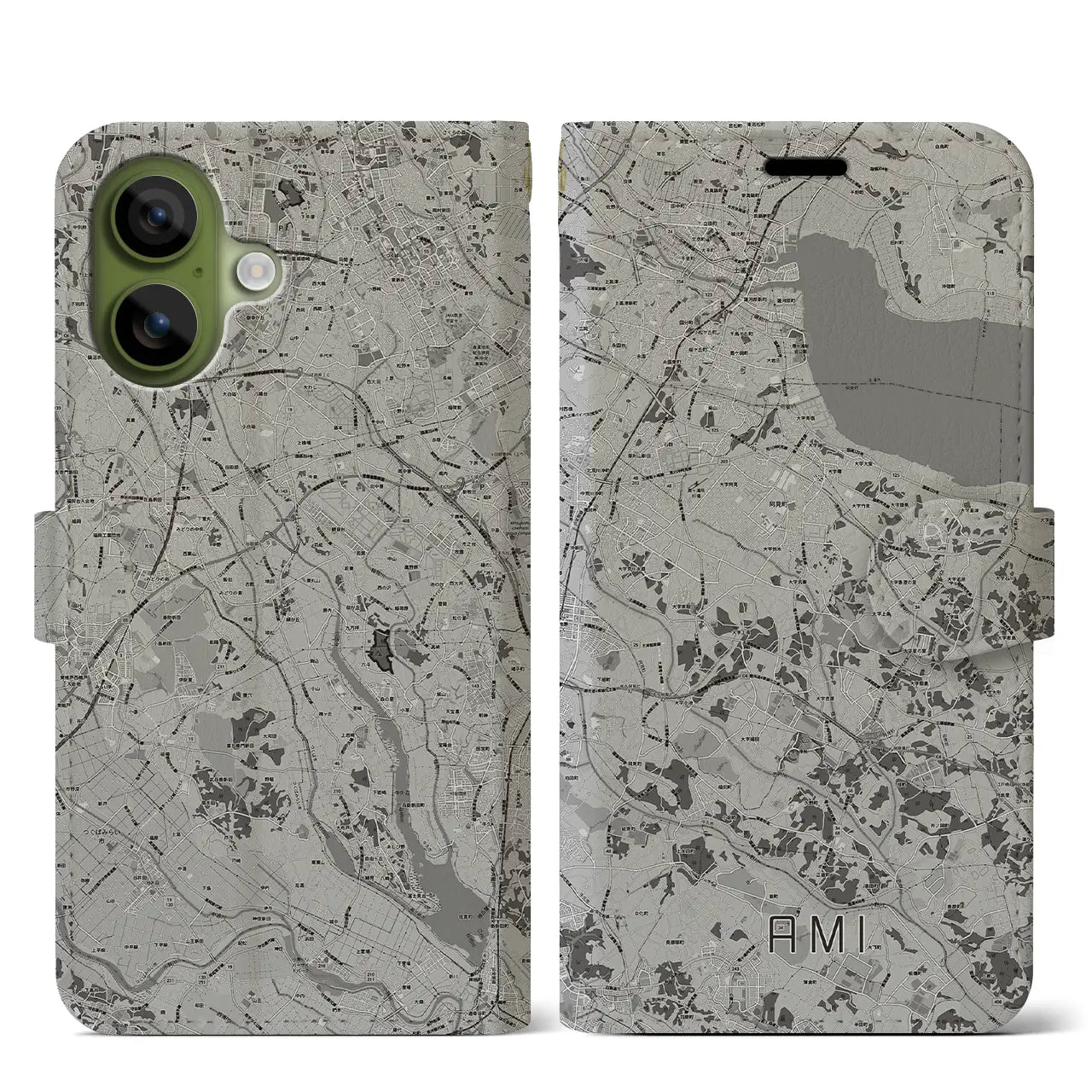 【阿見（茨城県）】地図柄iPhoneケース（手帳タイプ）