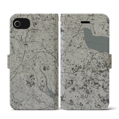 【阿見（茨城県）】地図柄iPhoneケース（手帳タイプ）モノトーン・iPhone SE（第3 / 第2世代） / 8 / 7 / 6s / 6 用