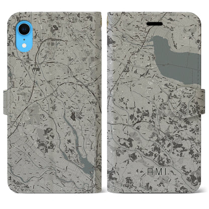 【阿見（茨城県）】地図柄iPhoneケース（手帳タイプ）モノトーン・iPhone XR 用