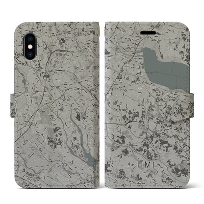 【阿見（茨城県）】地図柄iPhoneケース（手帳タイプ）モノトーン・iPhone XS / X 用