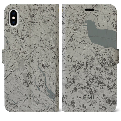 【阿見（茨城県）】地図柄iPhoneケース（手帳タイプ）モノトーン・iPhone XS Max 用