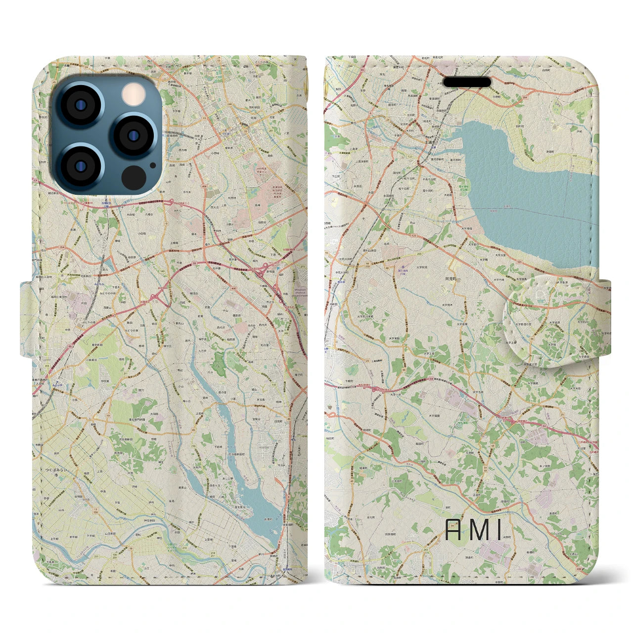 【阿見（茨城県）】地図柄iPhoneケース（手帳タイプ）