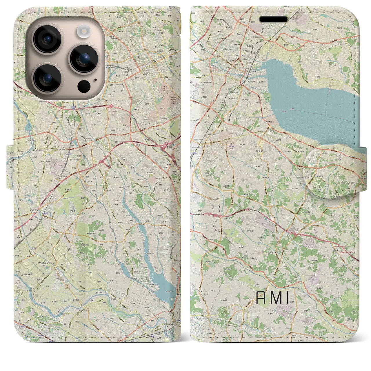 【阿見（茨城県）】地図柄iPhoneケース（手帳タイプ）