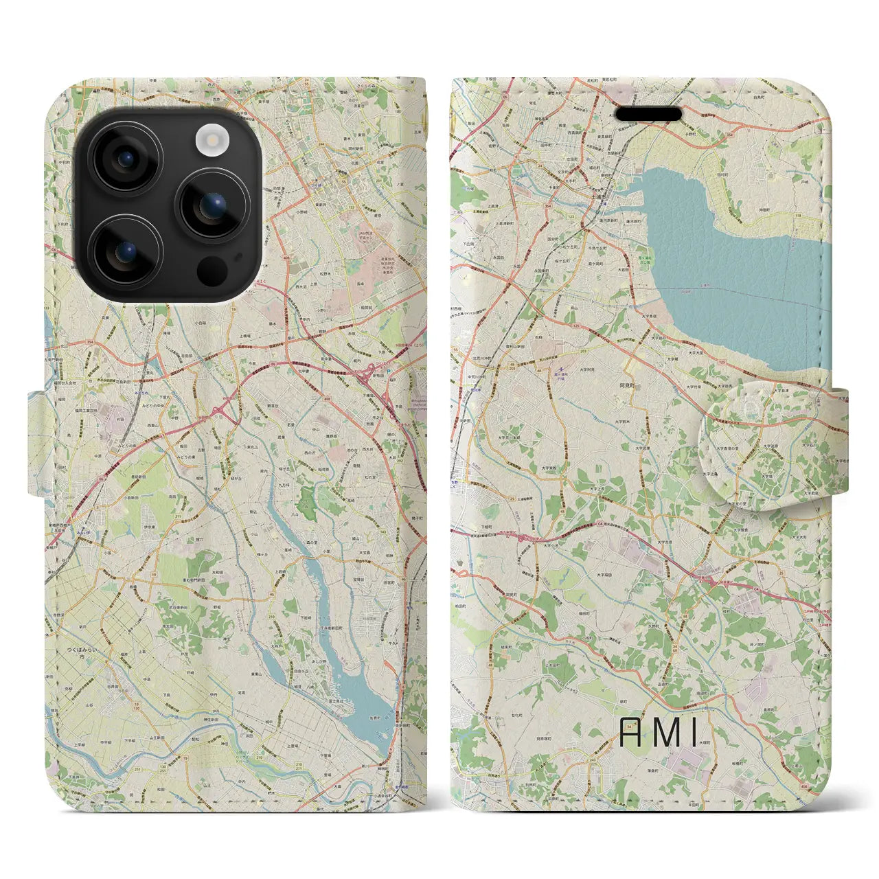 【阿見（茨城県）】地図柄iPhoneケース（手帳タイプ）