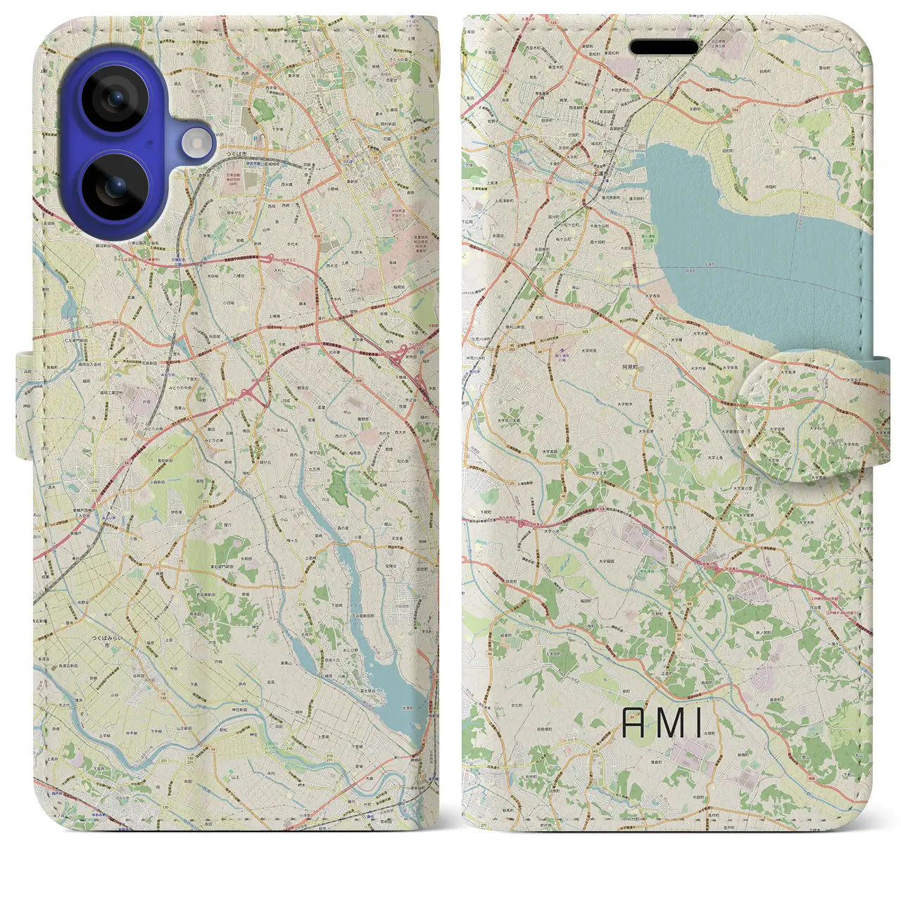 【阿見（茨城県）】地図柄iPhoneケース（手帳タイプ）