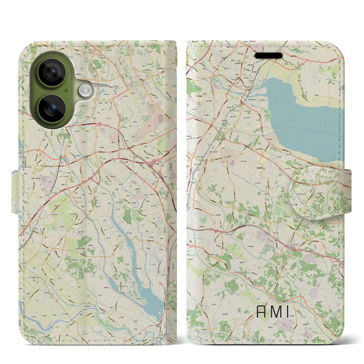 【阿見（茨城県）】地図柄iPhoneケース（手帳タイプ）