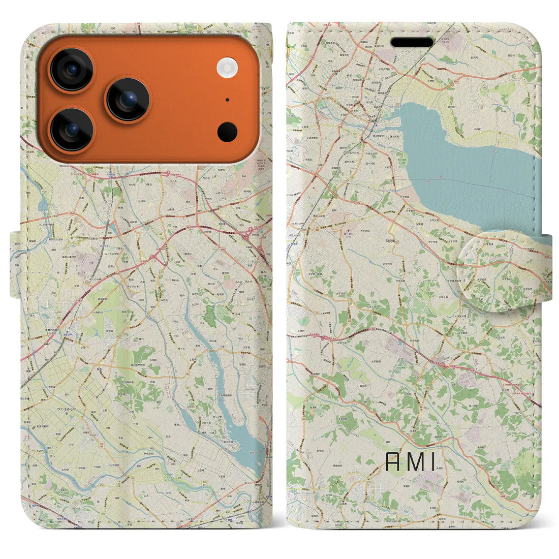 【阿見（茨城県）】地図柄iPhoneケース（手帳タイプ）
