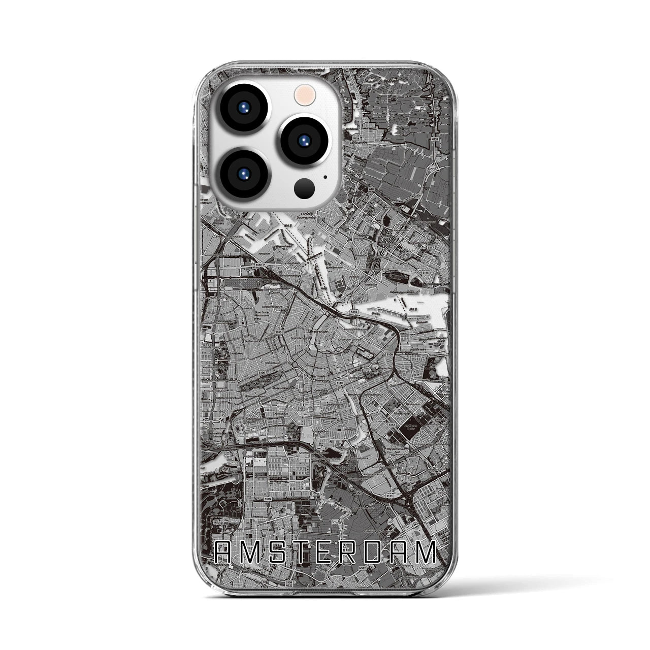 【アムステルダム（オランダ）】地図柄iPhoneケース（クリアタイプ）