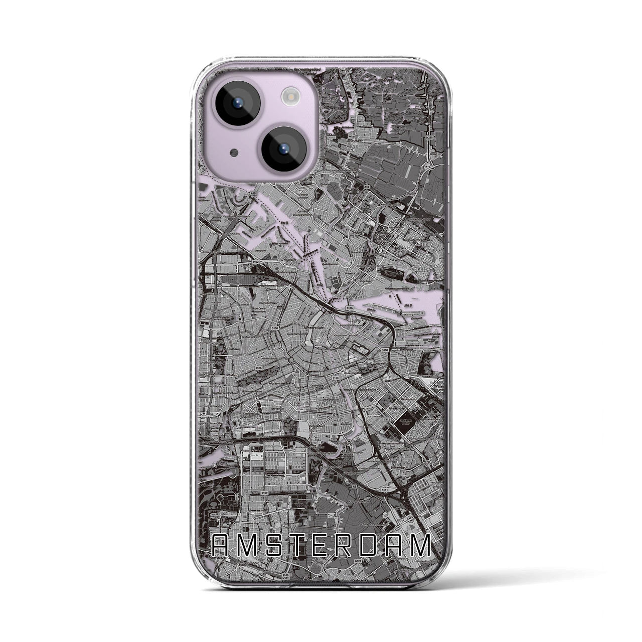 【アムステルダム（オランダ）】地図柄iPhoneケース（クリアタイプ）