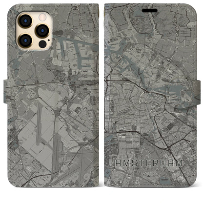 【アムステルダム（オランダ）】地図柄iPhoneケース（手帳タイプ）モノトーン・iPhone 12 Pro Max 用