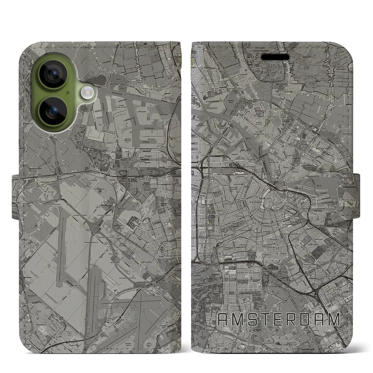 【アムステルダム（オランダ）】地図柄iPhoneケース（手帳タイプ）