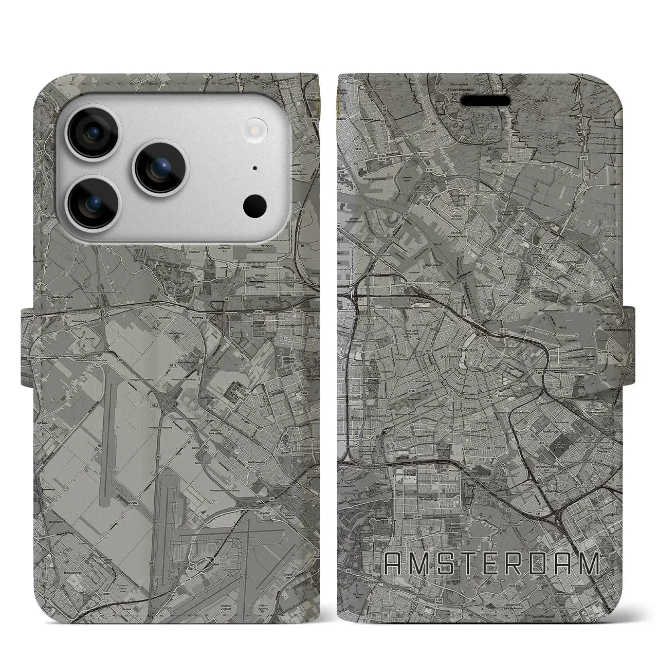 【アムステルダム（オランダ）】地図柄iPhoneケース（手帳タイプ）