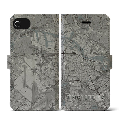 【アムステルダム（オランダ）】地図柄iPhoneケース（手帳タイプ）モノトーン・iPhone SE（第3 / 第2世代） / 8 / 7 / 6s / 6 用