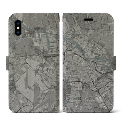 【アムステルダム（オランダ）】地図柄iPhoneケース（手帳タイプ）モノトーン・iPhone XS / X 用
