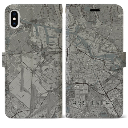 【アムステルダム（オランダ）】地図柄iPhoneケース（手帳タイプ）モノトーン・iPhone XS Max 用