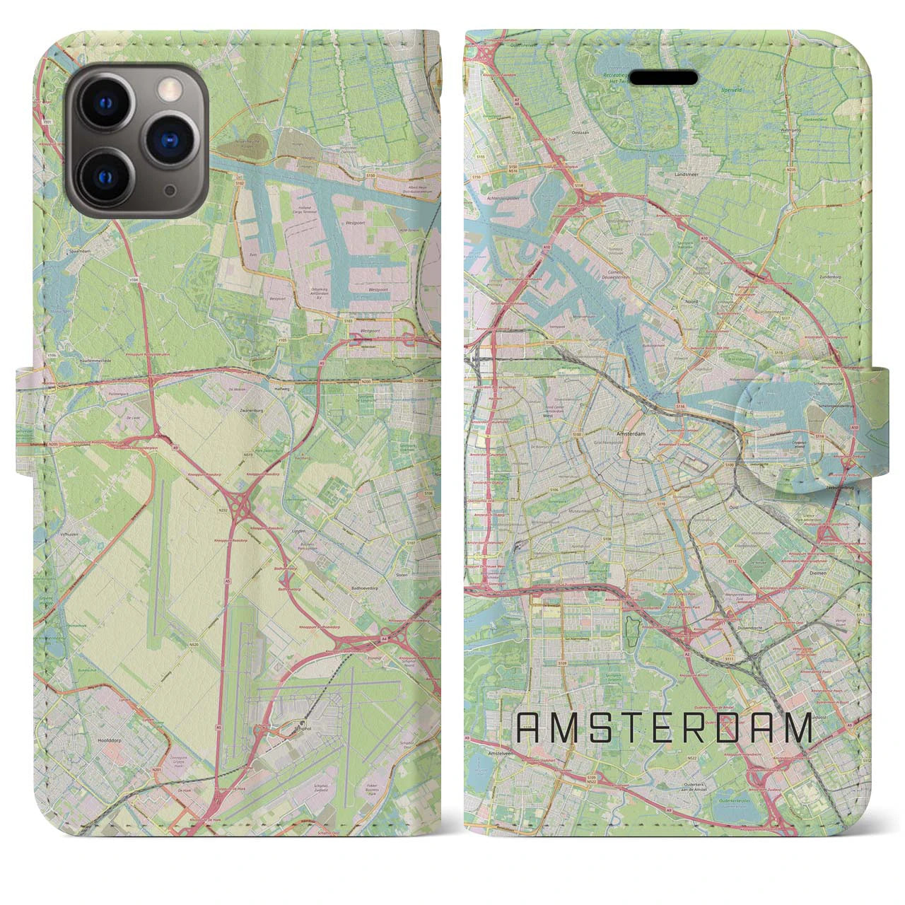 【アムステルダム】地図柄iPhoneケース（手帳両面タイプ・ナチュラル）iPhone 11 Pro Max 用
