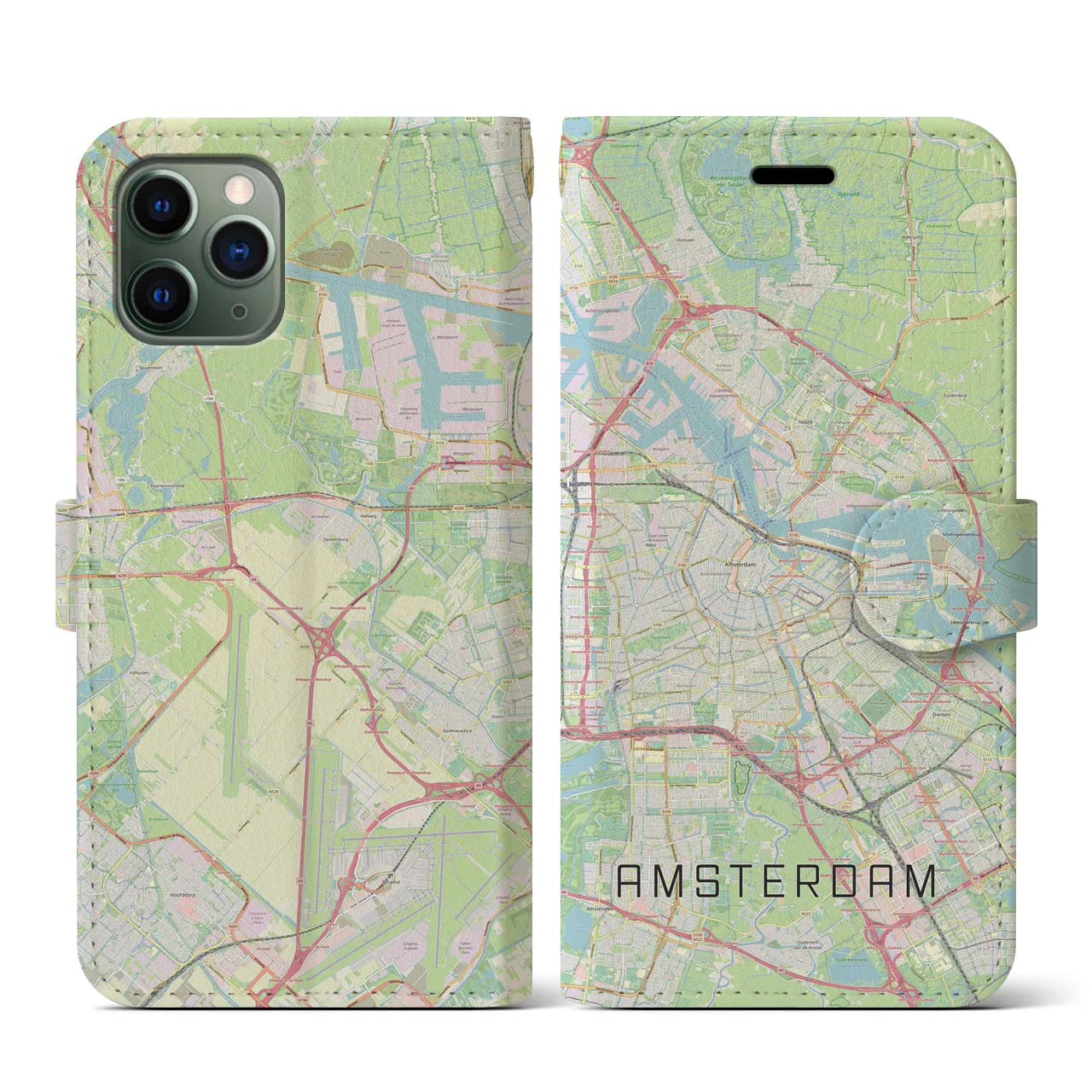 【アムステルダム】地図柄iPhoneケース（手帳両面タイプ・ナチュラル）iPhone 11 Pro 用