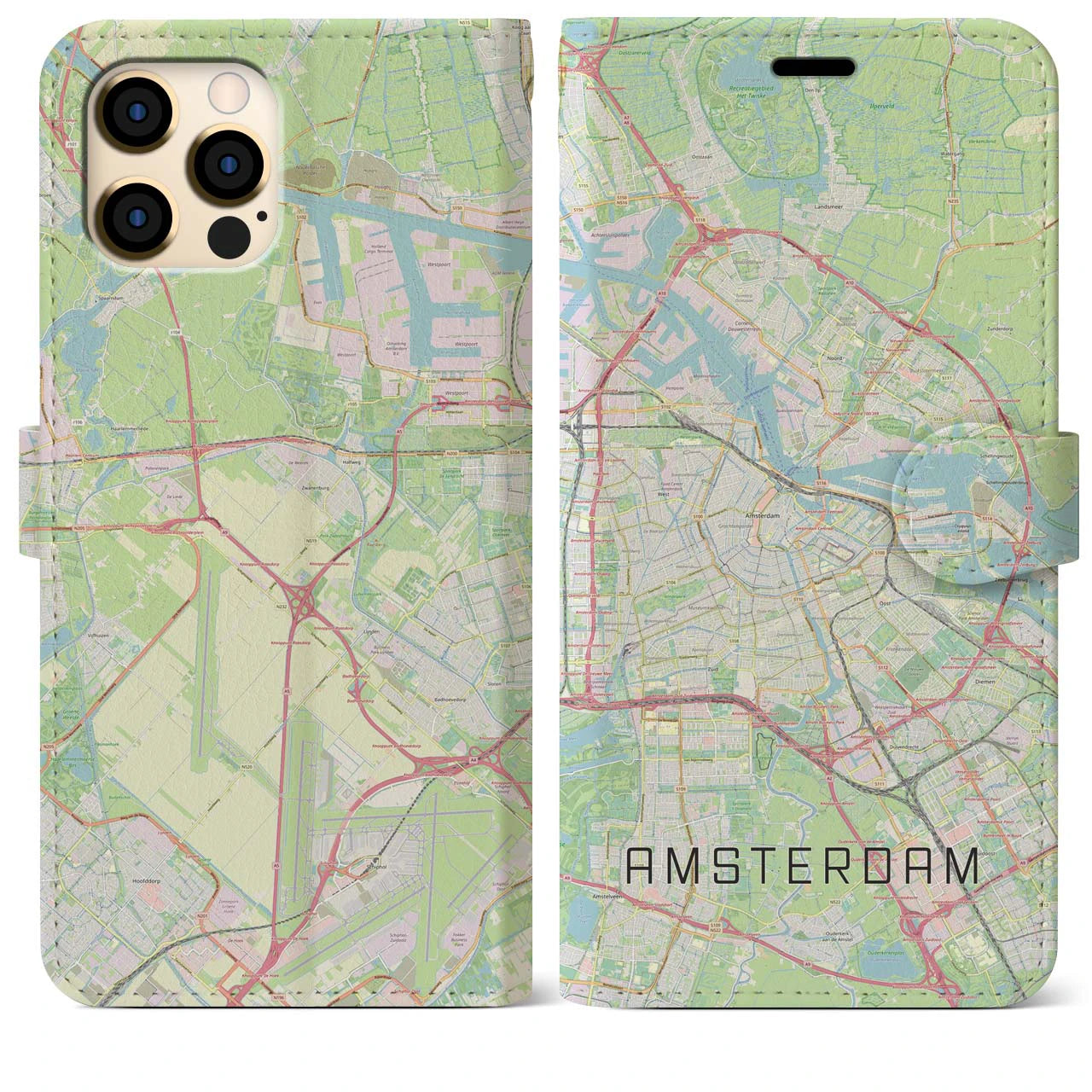 【アムステルダム】地図柄iPhoneケース（手帳両面タイプ・ナチュラル）iPhone 12 Pro Max 用