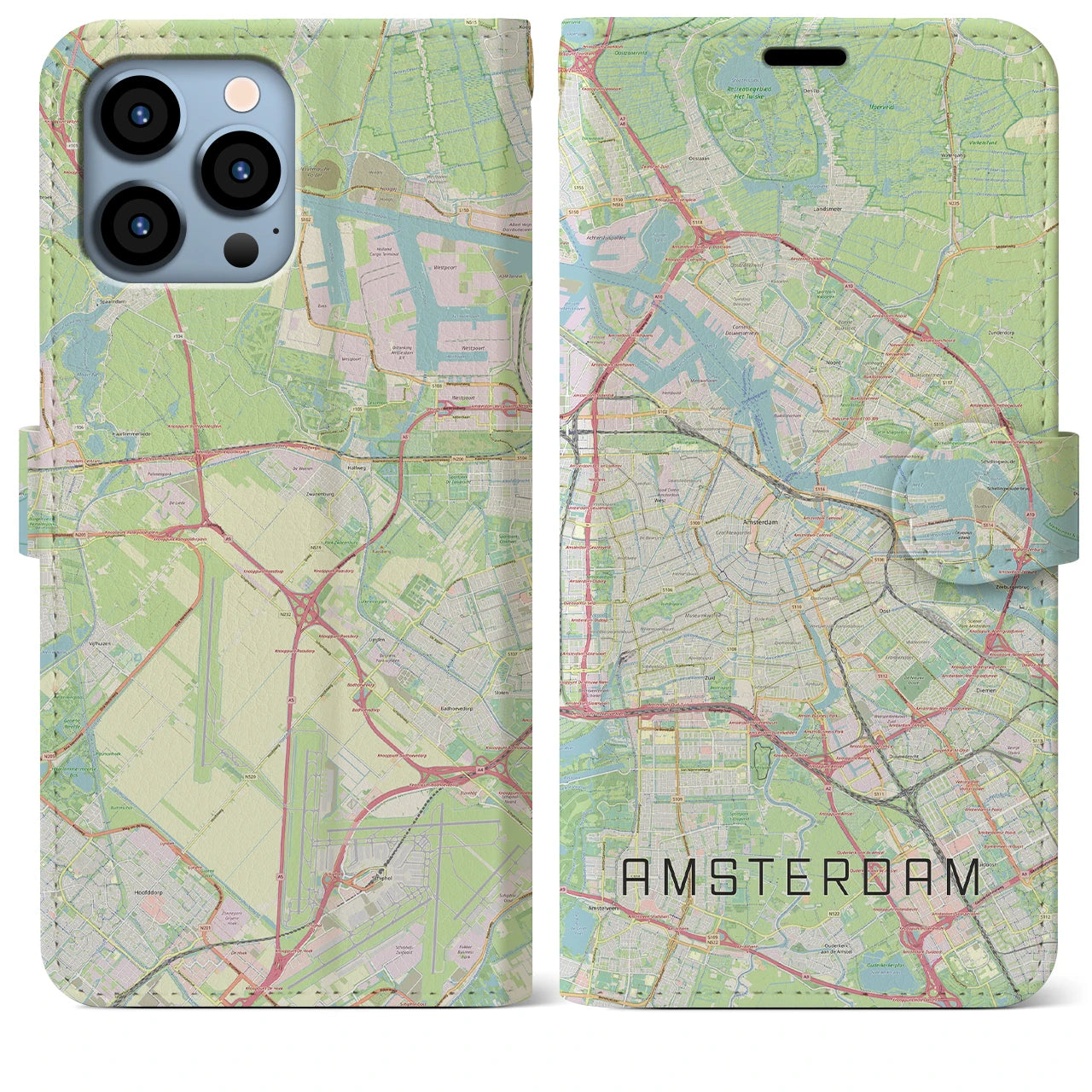 【アムステルダム】地図柄iPhoneケース（手帳両面タイプ・ナチュラル）iPhone 13 Pro Max 用