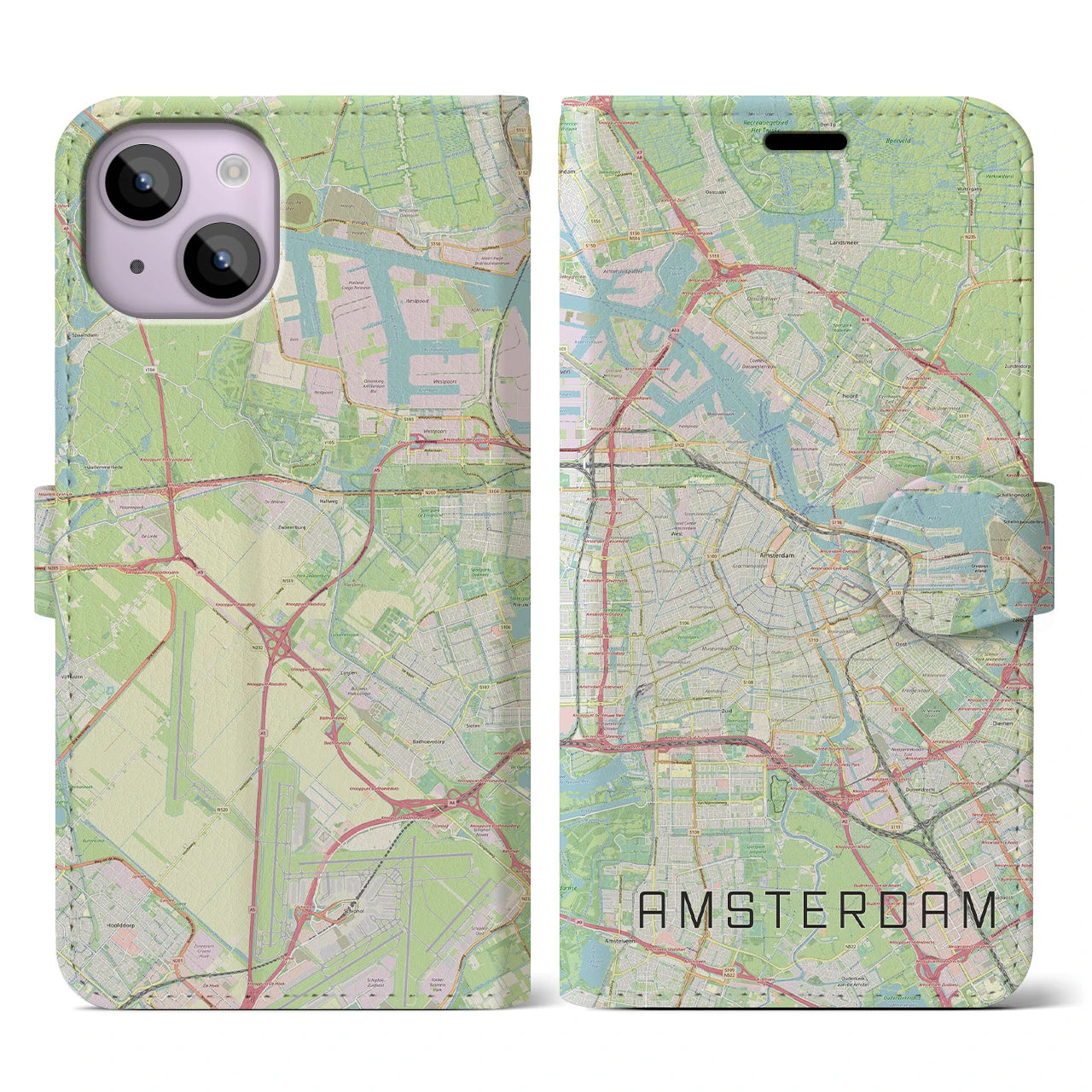 【アムステルダム】地図柄iPhoneケース（手帳両面タイプ・ナチュラル）iPhone 14 用