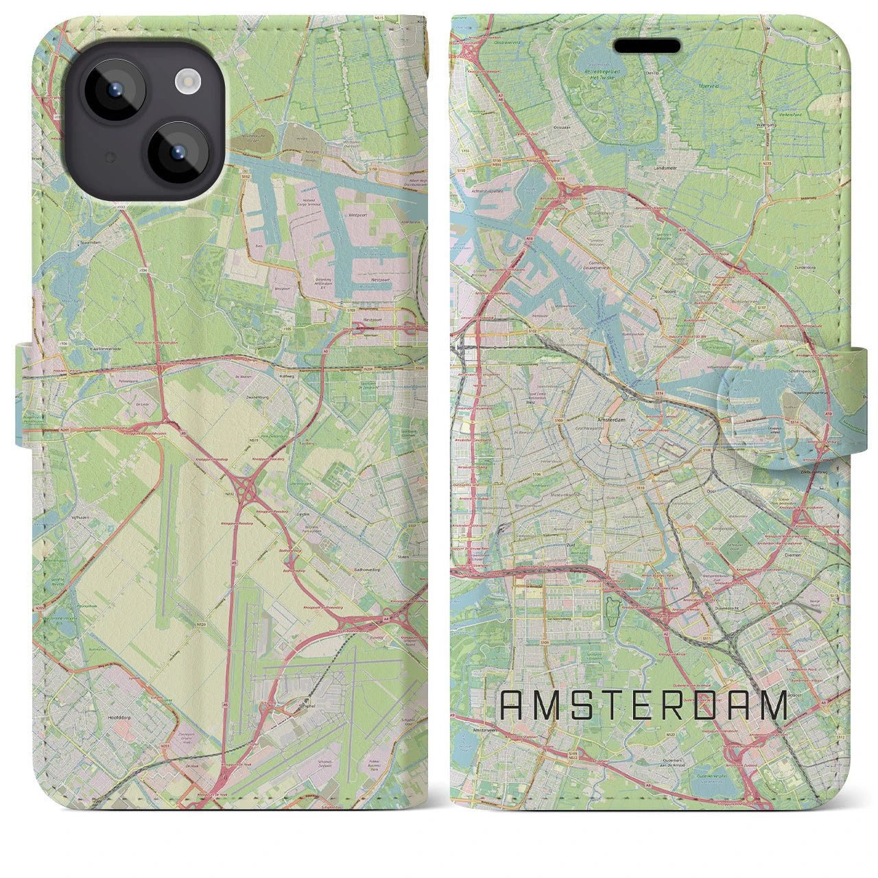 【アムステルダム】地図柄iPhoneケース（手帳両面タイプ・ナチュラル）iPhone 14 Plus 用