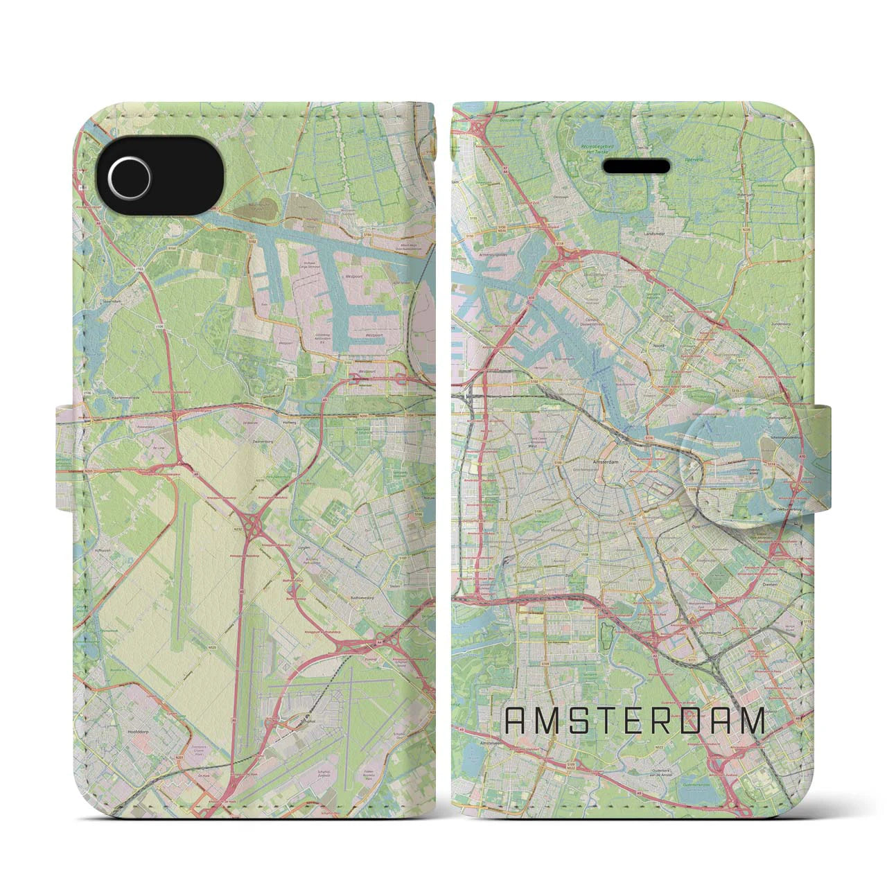 【アムステルダム】地図柄iPhoneケース（手帳両面タイプ・ナチュラル）iPhone SE（第3 / 第2世代） / 8 / 7 / 6s / 6 用