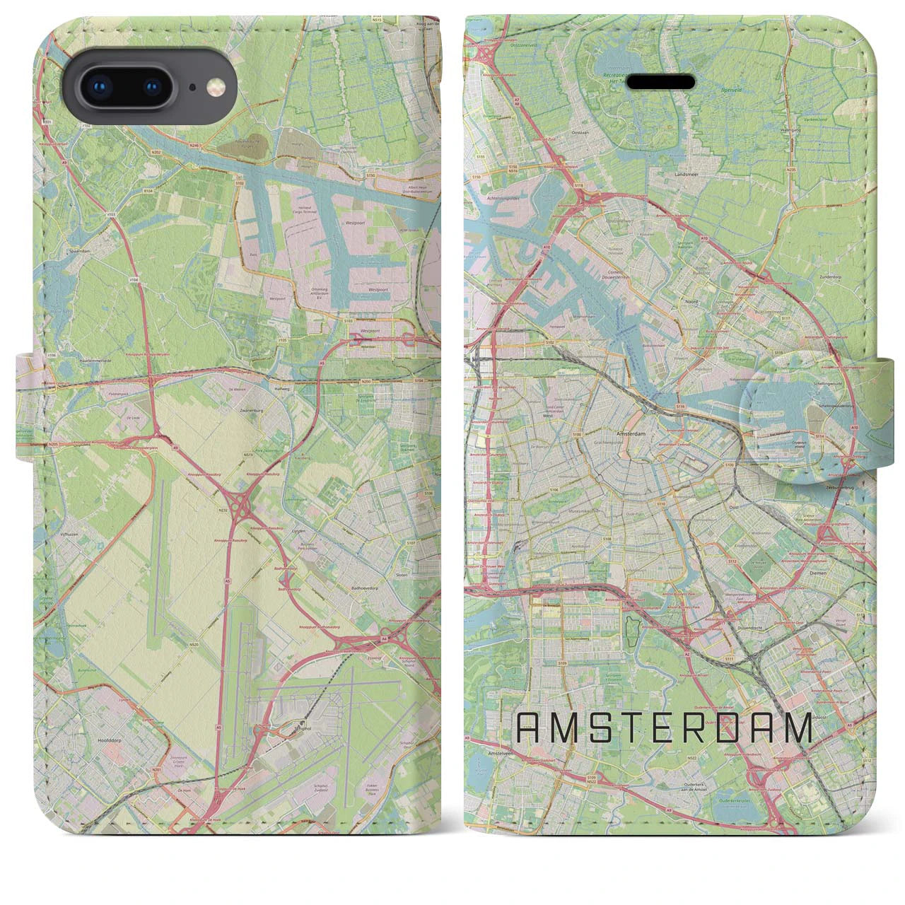 【アムステルダム】地図柄iPhoneケース（手帳両面タイプ・ナチュラル）iPhone 8Plus /7Plus / 6sPlus / 6Plus 用