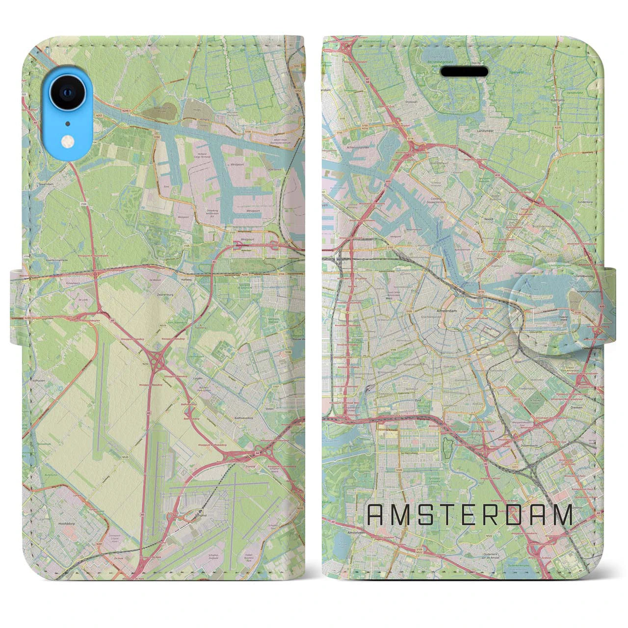 【アムステルダム】地図柄iPhoneケース（手帳両面タイプ・ナチュラル）iPhone XR 用