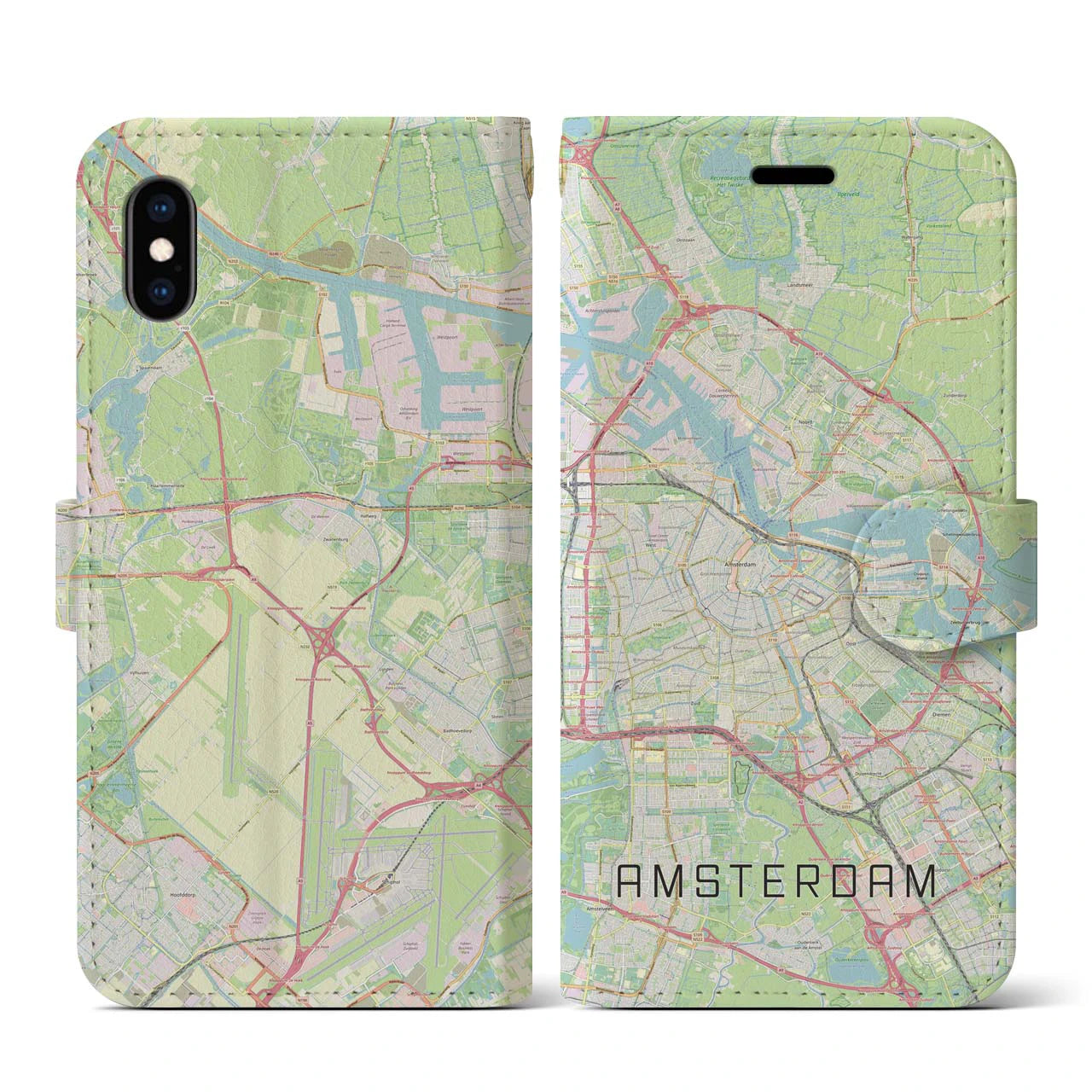 【アムステルダム】地図柄iPhoneケース（手帳両面タイプ・ナチュラル）iPhone XS / X 用