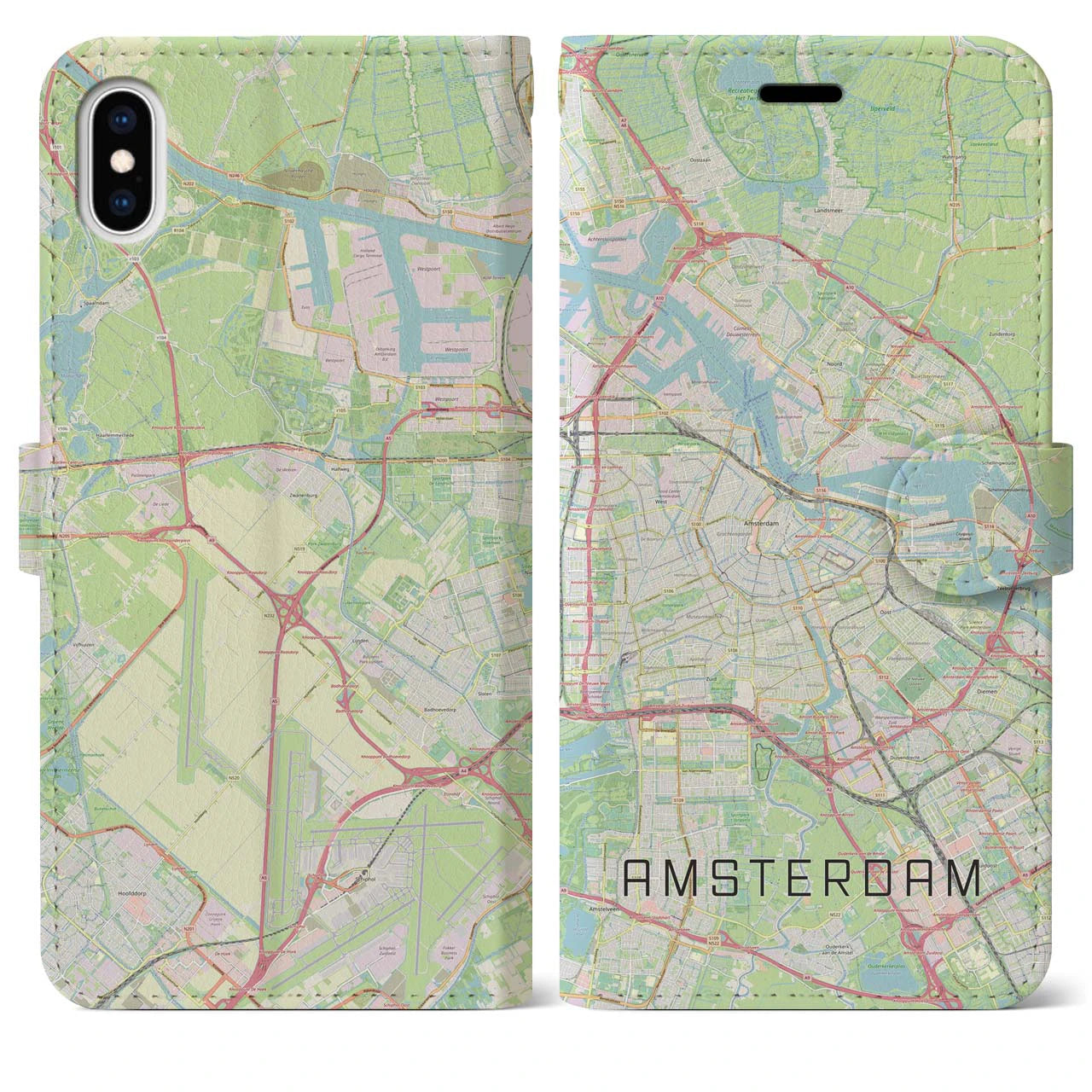 【アムステルダム】地図柄iPhoneケース（手帳両面タイプ・ナチュラル）iPhone XS Max 用
