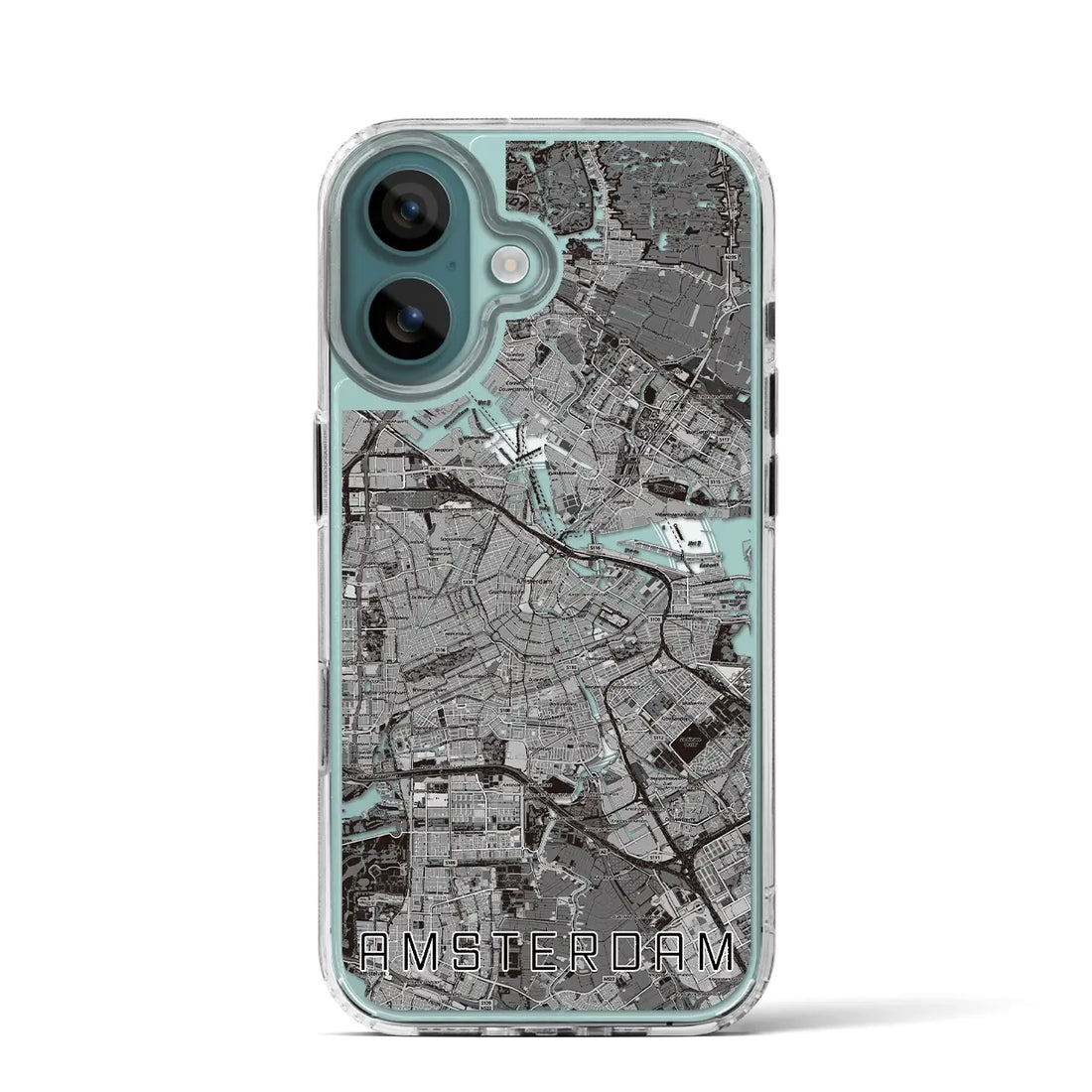 【アムステルダム（オランダ）】地図柄iPhoneケース（MagSafeタイプ）モノトーン・iPhone 16 Pro 用