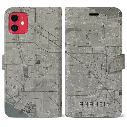 【アナハイム（アメリカ）】地図柄iPhoneケース（手帳タイプ）モノトーン・iPhone 11 用