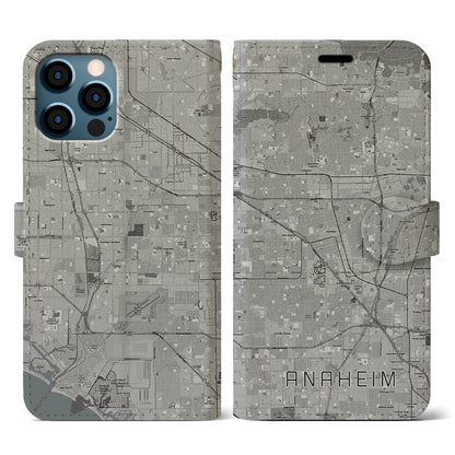 【アナハイム（アメリカ）】地図柄iPhoneケース（手帳タイプ）モノトーン・iPhone 12 / 12 Pro 用