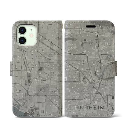 【アナハイム（アメリカ）】地図柄iPhoneケース（手帳タイプ）モノトーン・iPhone 12 mini 用