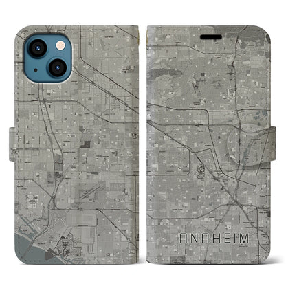 【アナハイム（アメリカ）】地図柄iPhoneケース（手帳タイプ）モノトーン・iPhone 13 用