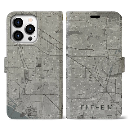 【アナハイム（アメリカ）】地図柄iPhoneケース（手帳タイプ）モノトーン・iPhone 13 Pro 用