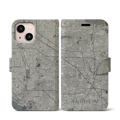 【アナハイム（アメリカ）】地図柄iPhoneケース（手帳タイプ）モノトーン・iPhone 13 mini 用